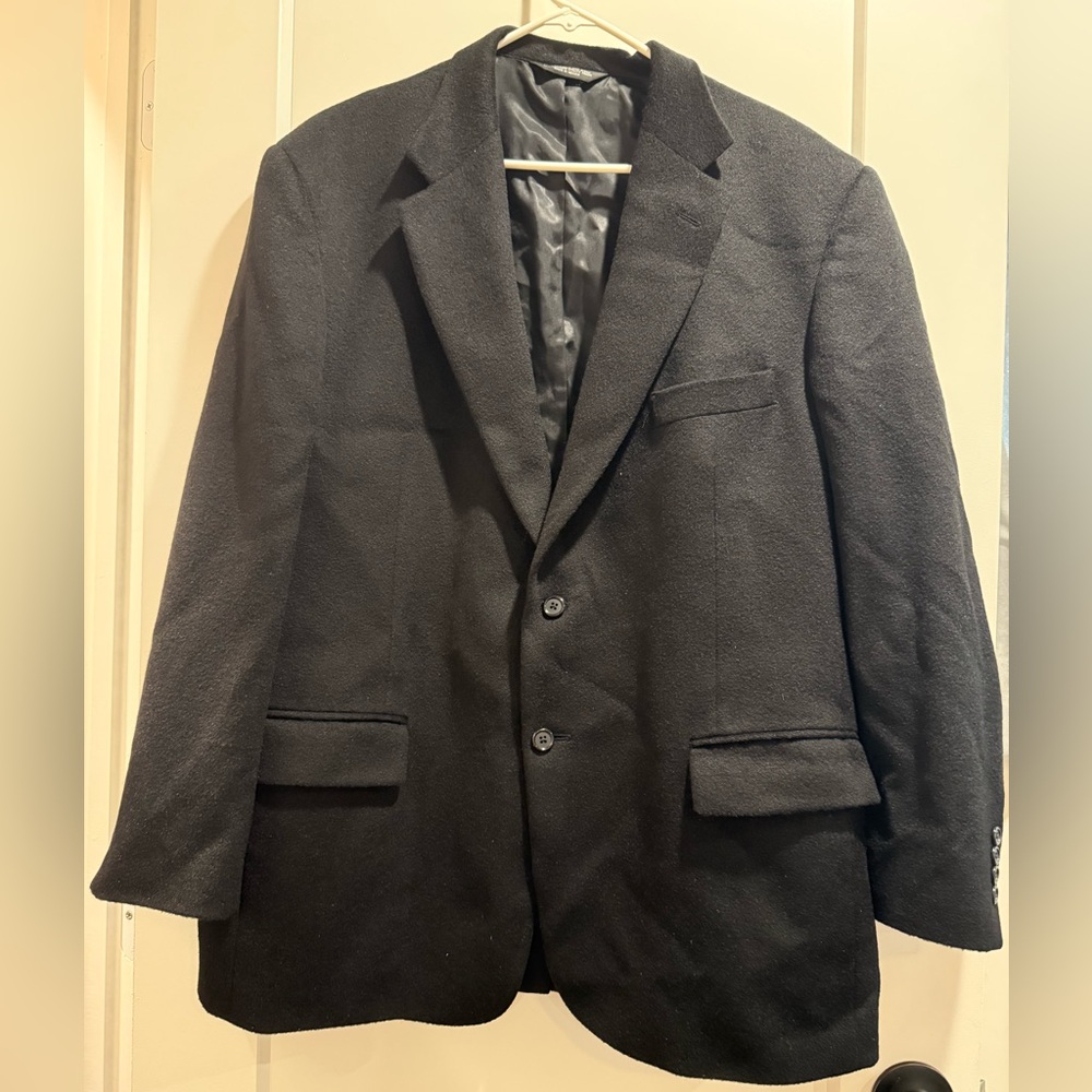 Vintage Evan Picone Men's Black Blazer Coat 100% Camel Hair Size 44R